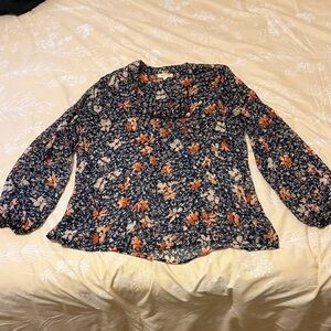 Mystree Dark Blue Blouse with Bright Orange Floral Design
